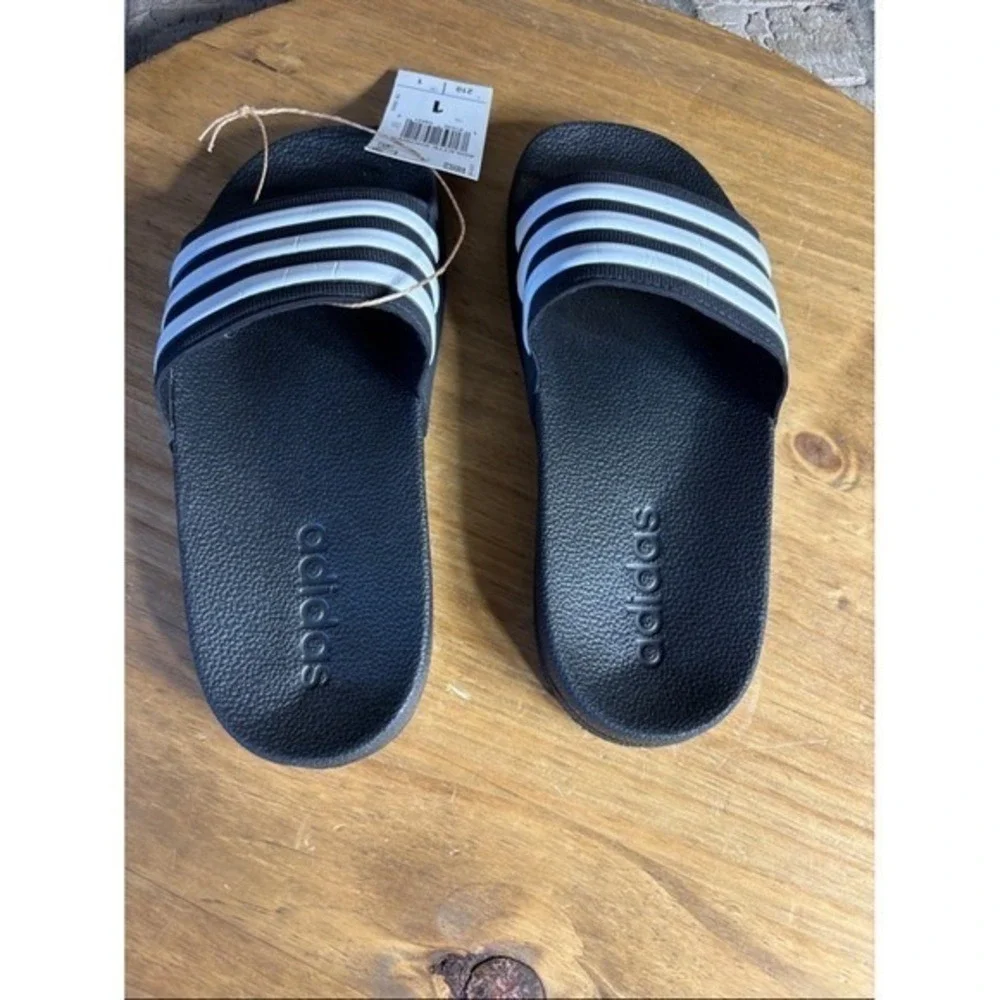 Adidas Kids Youth SZ 1 Adilette Shower Slides Black‎ White Summer Swim NEW